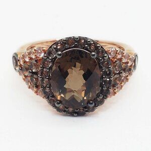 Levian & Roberto Ricci Designer Smoky Quartz & Diamond Ring 14k Rose Gold Size 7